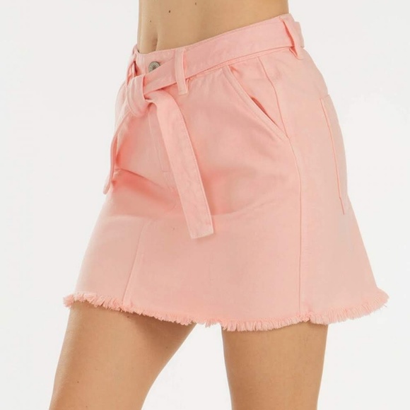 Kancan Tie Front Denim Skirt in Pink - Picture 2 of 5